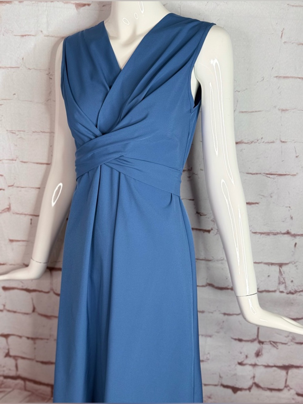 Slate Blue Wrap Dress Lightweight Sleeveless Knee Length Size XS New With Tag - Picture 9 of 16